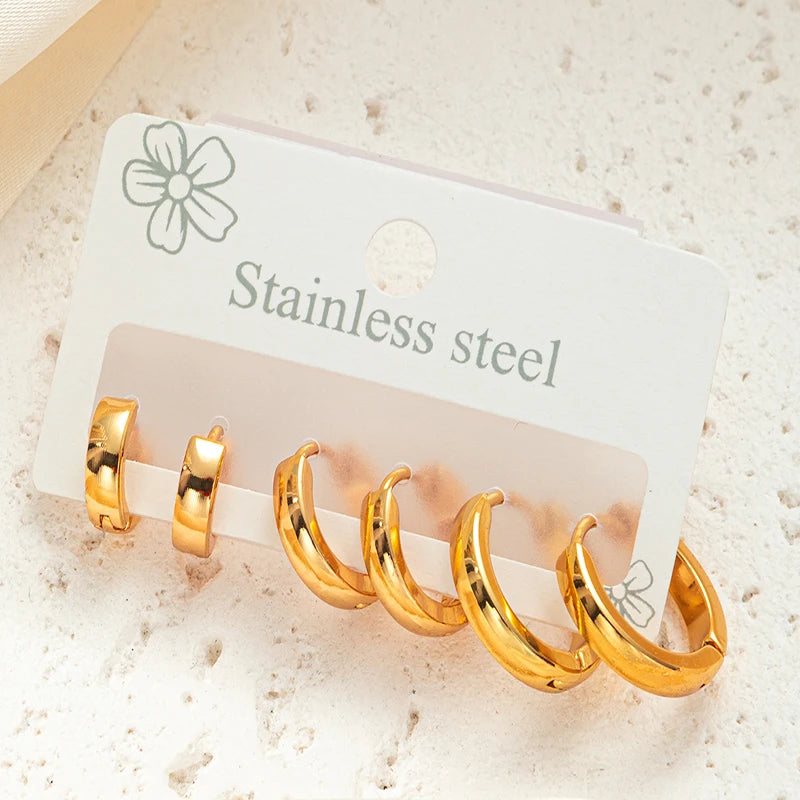 316L Stainless Steel Golden Circle Earrings | Simple Temperament Drop Earrings for Wo lifestyle view