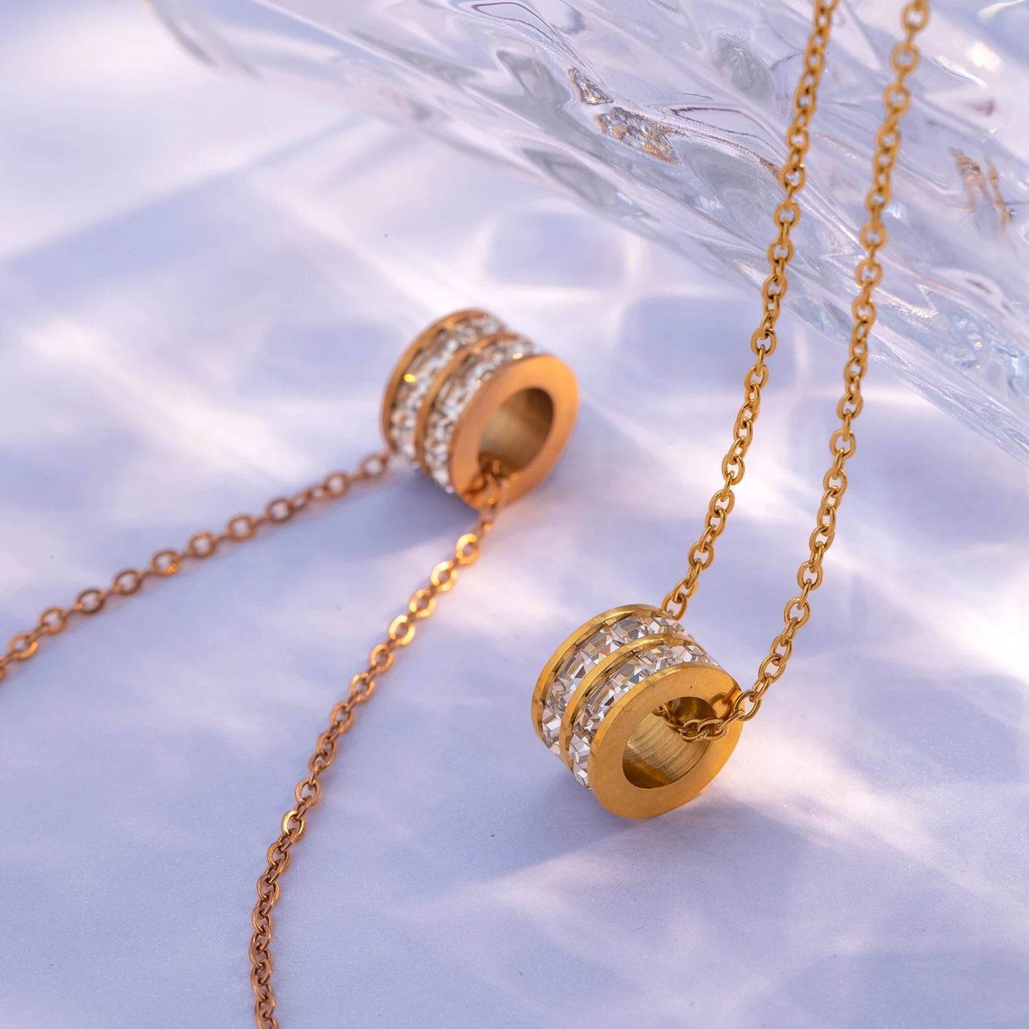 Double Row CZ Pendant Necklace 18K Gold Plated Stainless Steel Waterproof Hypoallerge lifestyle view
