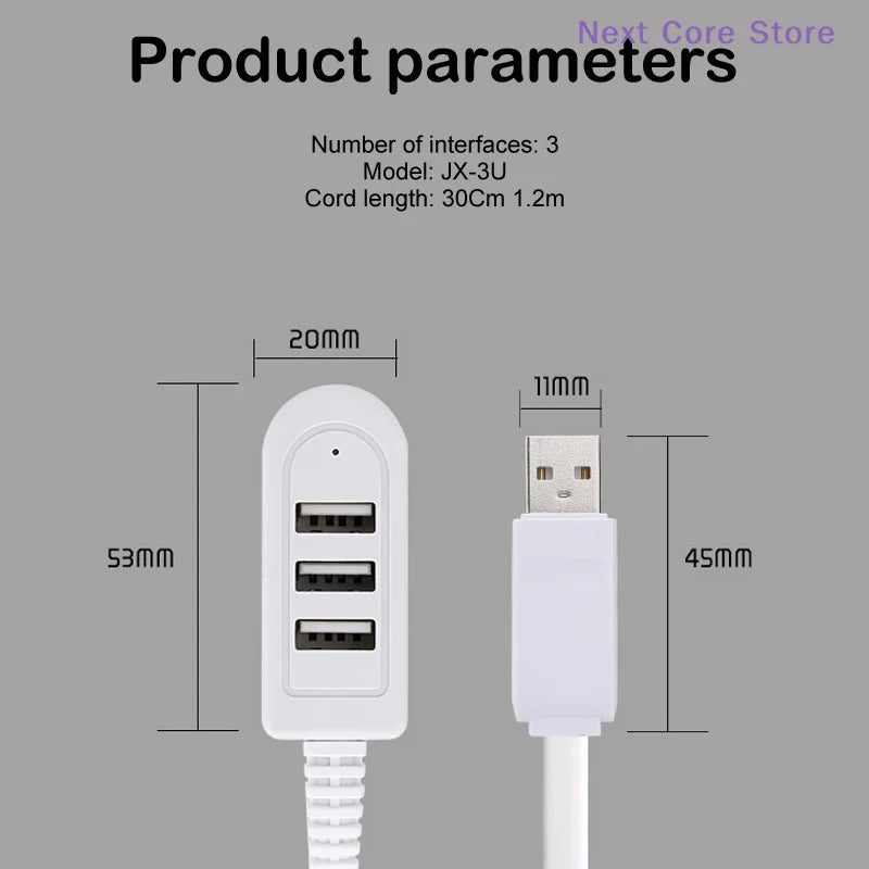 1.2M USB Cable Extension Charger Line Hub More Than Splitter New Style 3 USB HUB Char lifestyle view