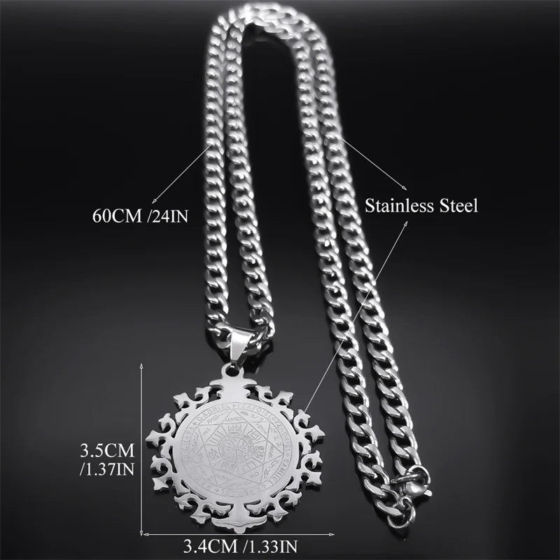 Seven Archangels Amulet Necklace | Stainless Steel Seal of Salomon Protection Talis additional angle