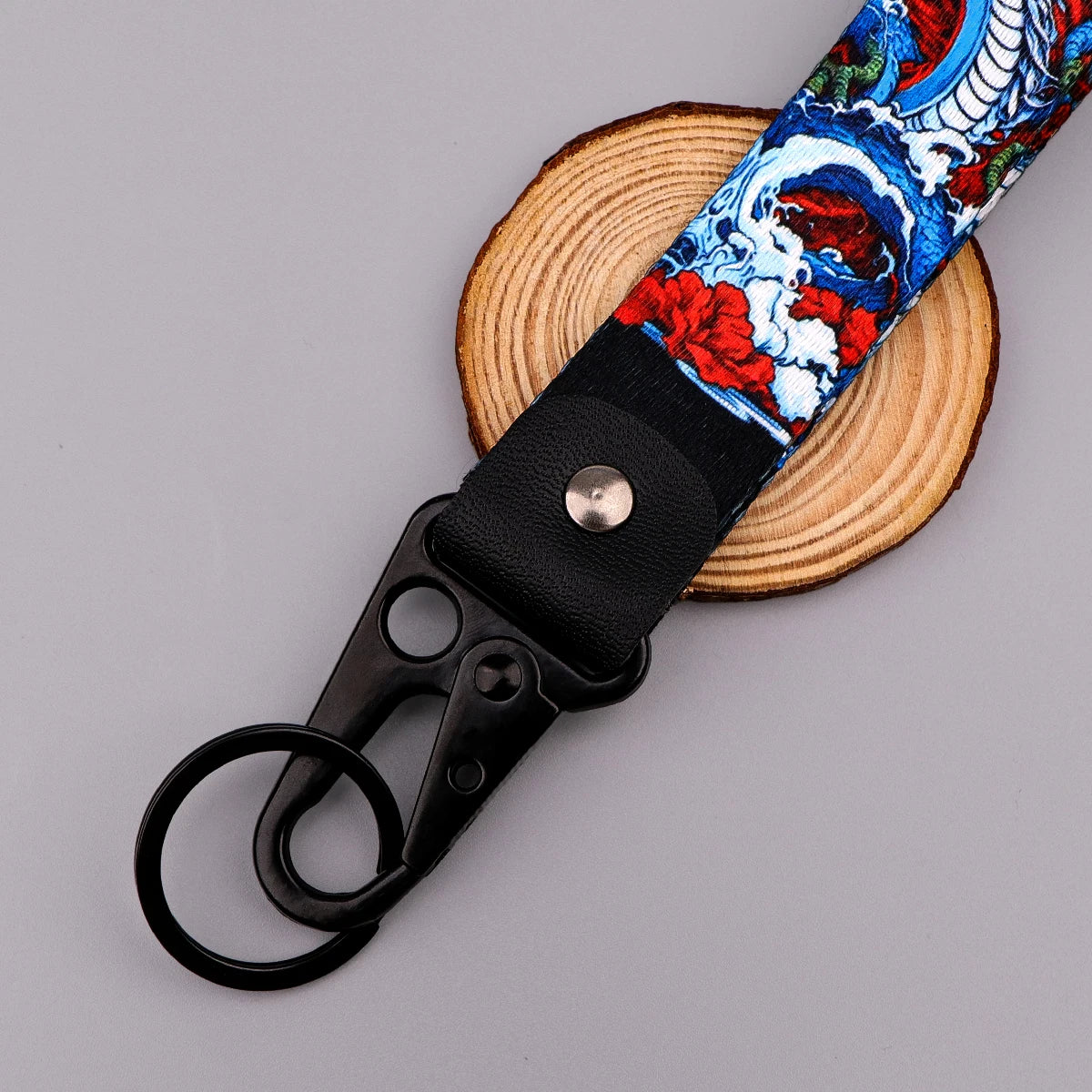 Artistic Keychain Set | Crane Car Koi Fish Dragon Jewelry Key Rings close-up view