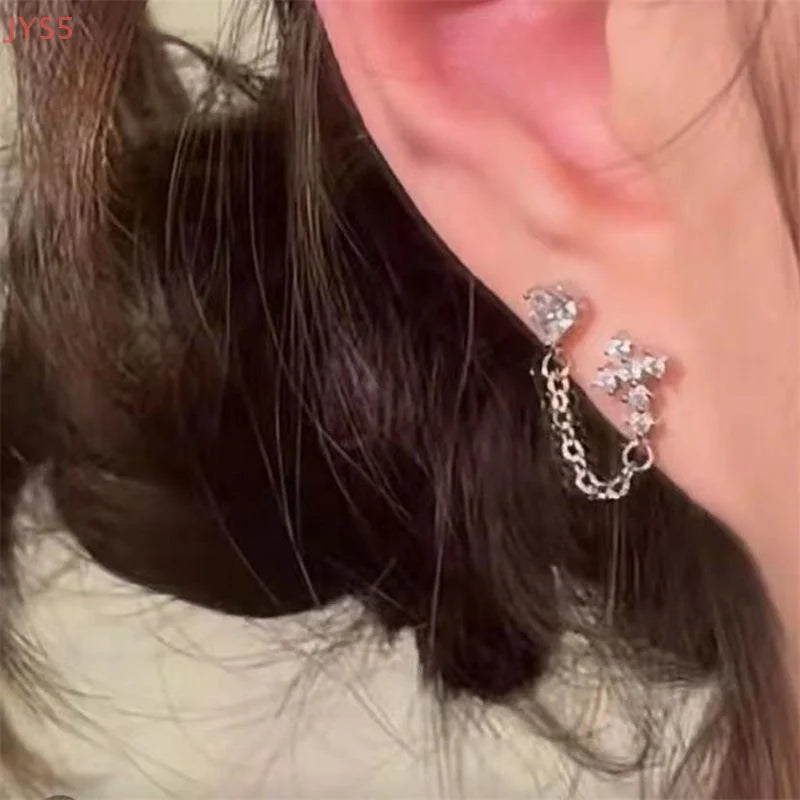Double Ear Hole Ear Bone Chain Earrings | Sweet Cool Y2K Dazzle Color Jewelry lifestyle view