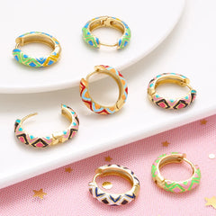 ZHUKOU Enamel Geometric hoop Earrings Fashion gold color triangle Women Round small h alternate view