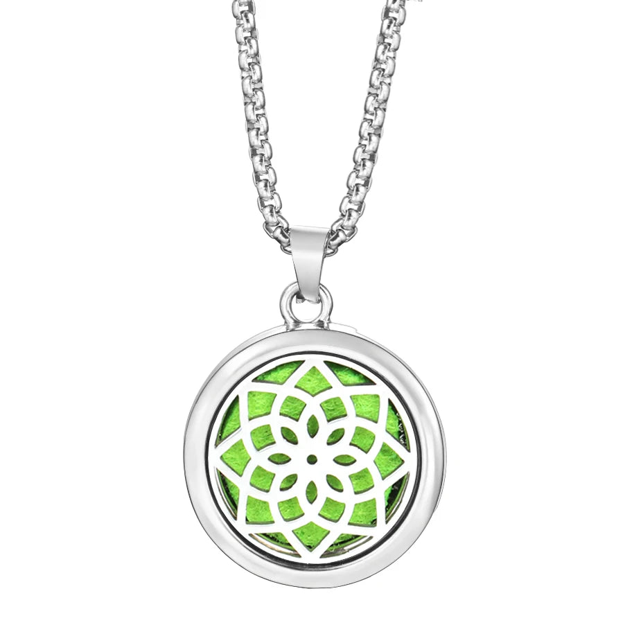 20mm Pattern Insert Perfume Pad Locket Necklace | Stainless Steel Aromatherapy Pendant detail view