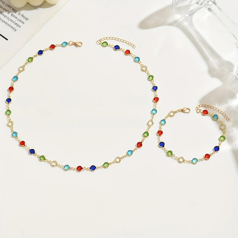 Personalized Color Inlaid Zirconia Jewelry Set | Trendy Necklace and Bracelet for Wom lifestyle view