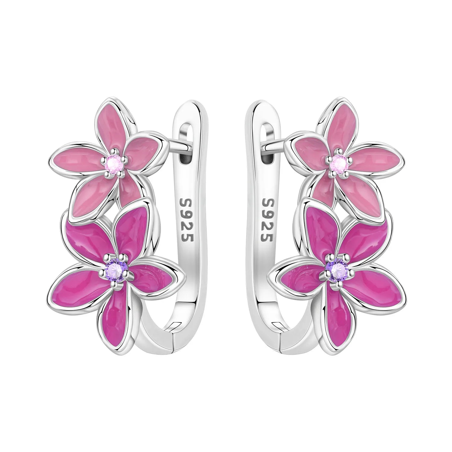 Orstarry Original 925 Sterling Silver Blue Iris Flower Earrings Women Hoop Earring Anniv detail view