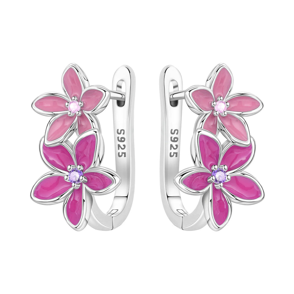 Orstarry Original 925 Sterling Silver Blue Iris Flower Earrings Women Hoop Earring Anniv detail view