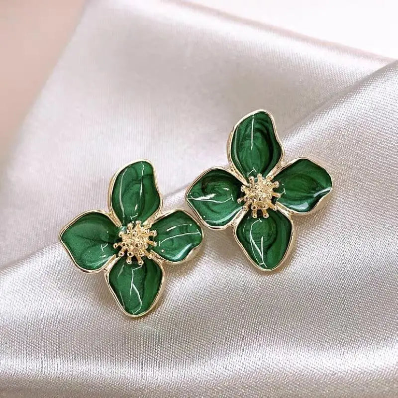 Fashion Korean Women Retro Drip Glaze Red Flower Earrings Women for Delicate Earrings alternate view