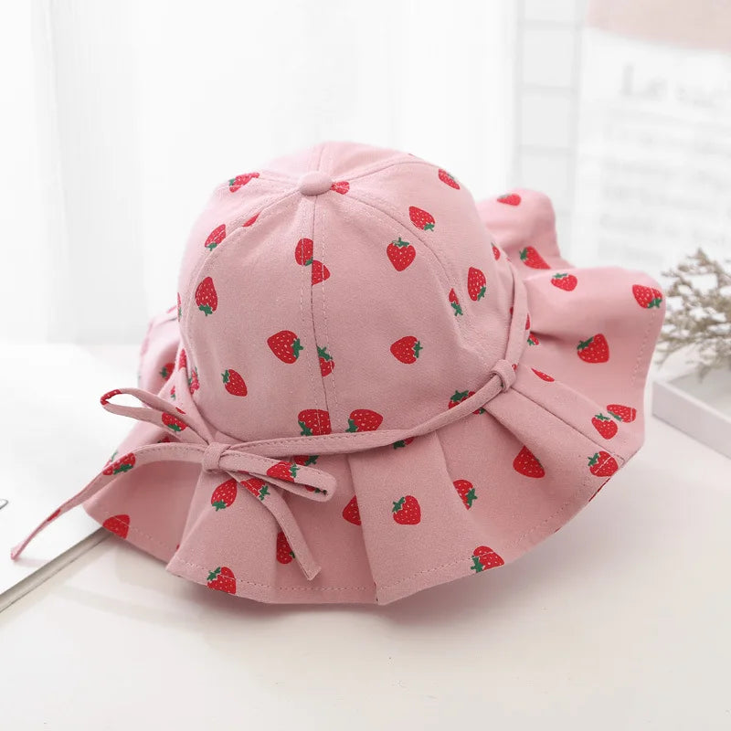 Sweet Baby Summer Hat for Girls | Cotton Fruit Print Kids Bucket Hat with Bowknot alternate view