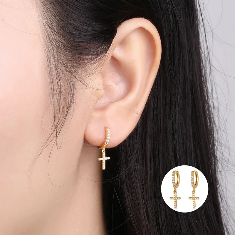 VOQ Silver Color Cross Zircon Pendant Earrings Personality Accessories Pendant Earrin lifestyle view