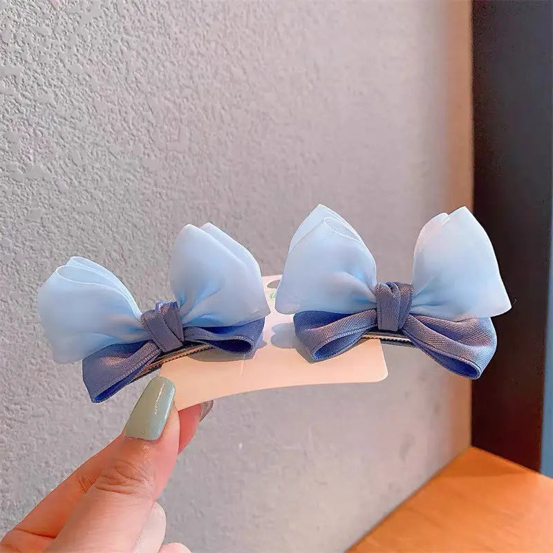2PCS New Fashion Fresh Yarn Three-dimensional Cute Bow Hair Clips Girls Hairpins Hair lifestyle view