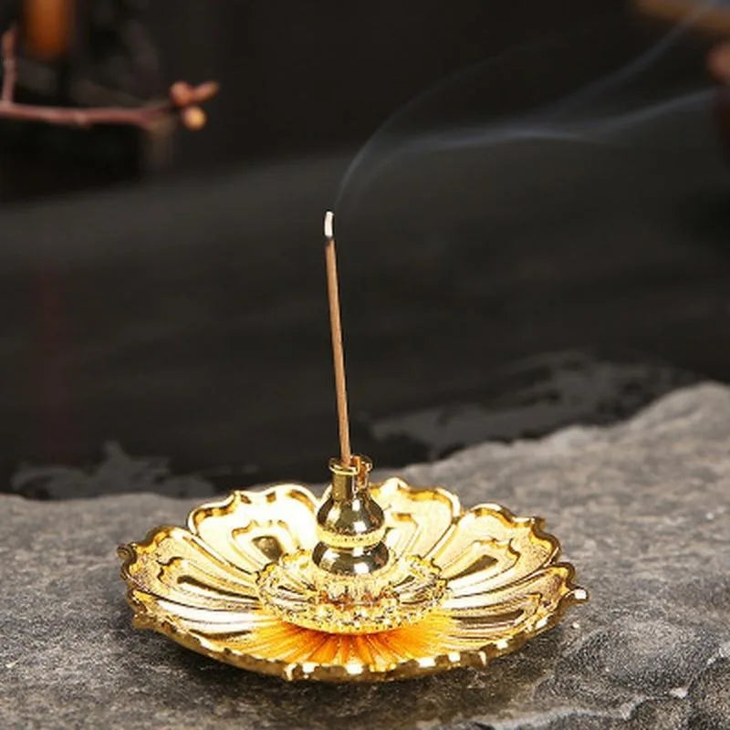 Lotus Incense Burner | Metal Lotus Ash Catcher for Stick and Cone Incense close-up view