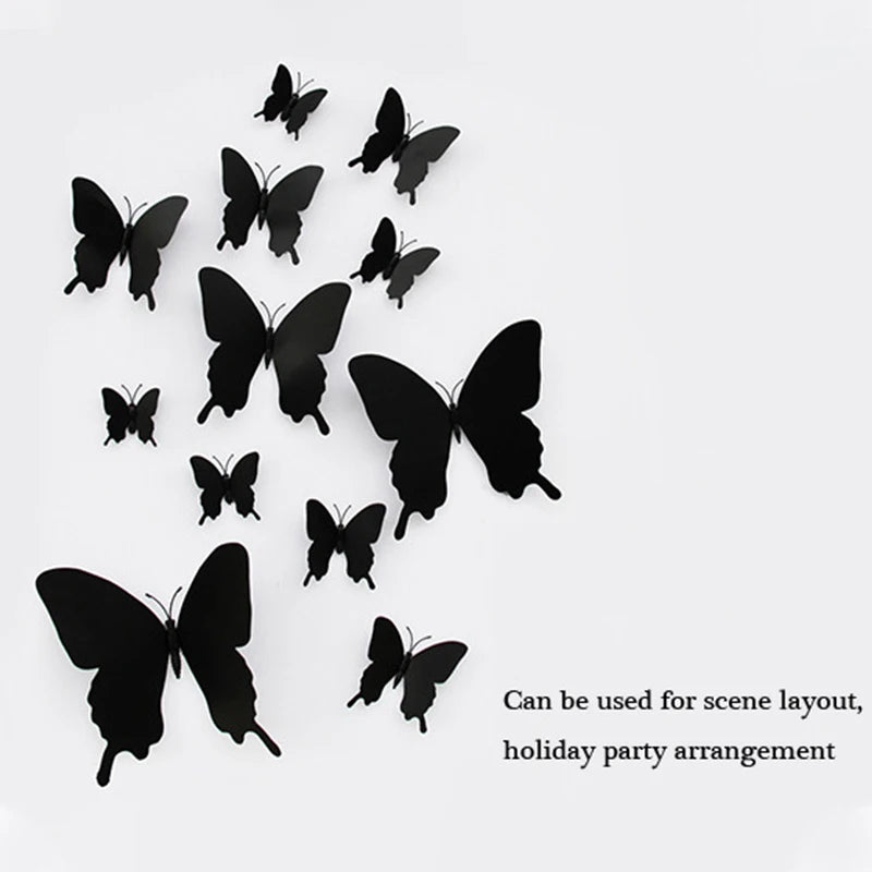 12Pcs/set 3D Black Pteris Butterfly Wall Sticker Set | Magnetic Decorations additional angle