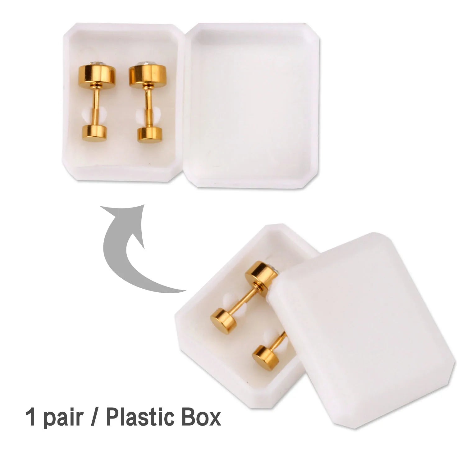 LUXUSTEEL 3mm-7mm Black White CZ Zircon Stud Earrings | Screw Back Stainless Steel additional angle