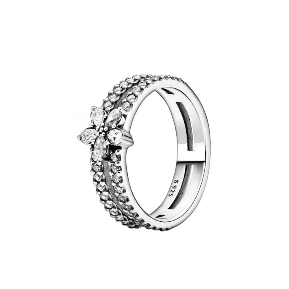 925 Sterling Silber Quadratring mit Blumen- und Schmetterlingsmotiv | Geschenk für Verliebte