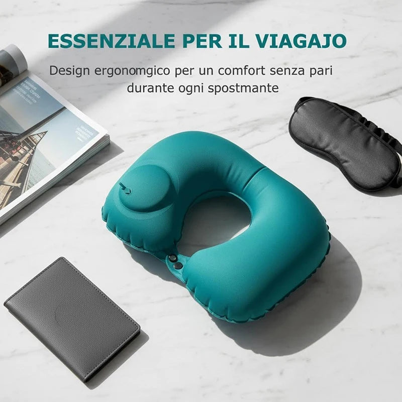 Portable Inflatable U-Shaped Neck Pillow for Travel | Press-Inflatable Neck Support with detail view