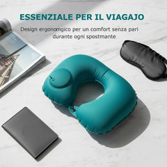 Portable Inflatable U-Shaped Neck Pillow for Travel | Press-Inflatable Neck Support with detail view