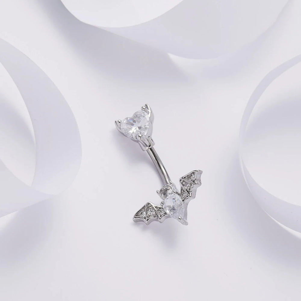 Gothic Punk Zircon Bat Navel Piercing Belly Ring Barbell Earrings Belly Button Rings f close-up view
