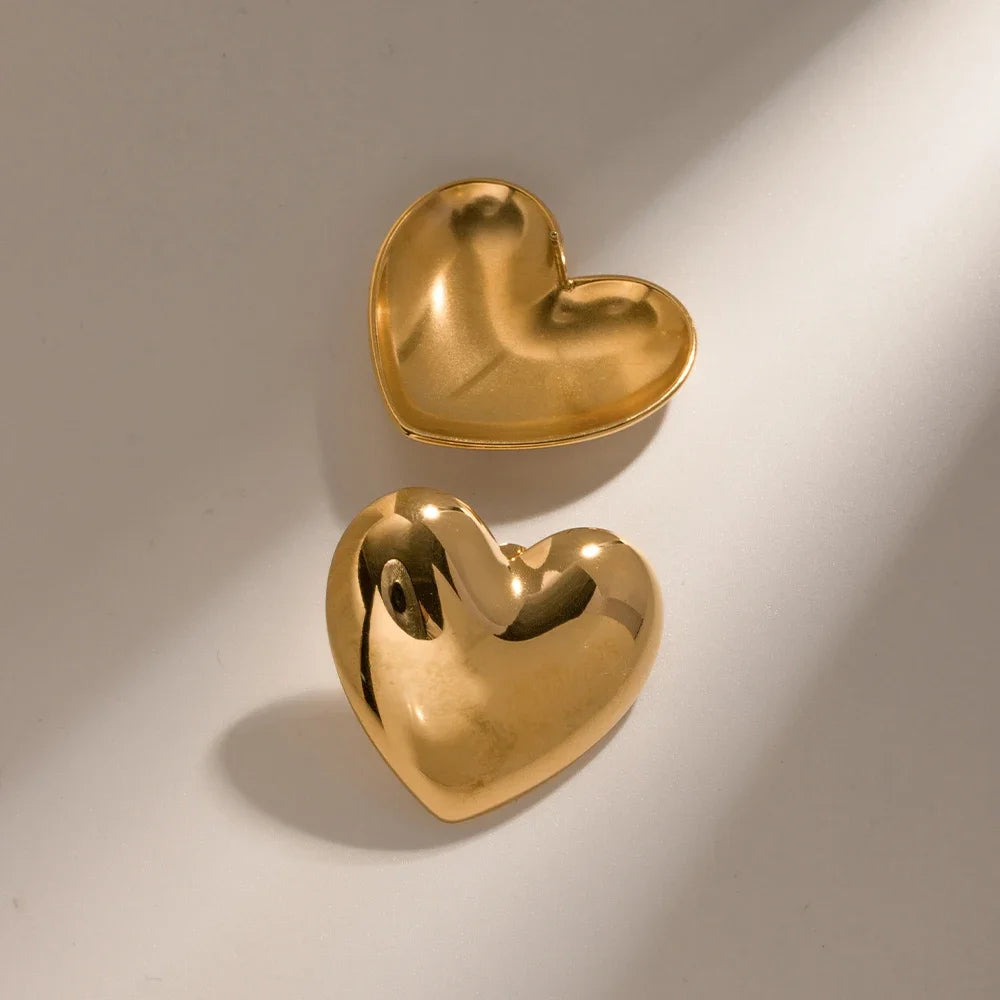 18K Gold Plated Stainless Steel Heart Stud Earrings | Smooth & Waterproof Jewelry Gif lifestyle view