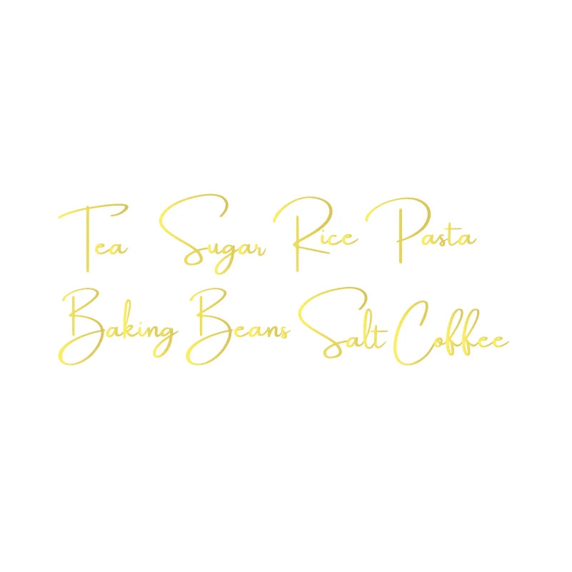 Kitchen Canister Labels Sticker Set | Waterproof Vinyl Decals for Tea Coffee Sugar close-up view