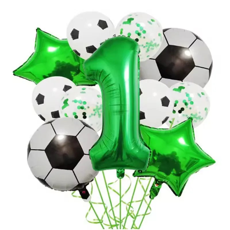 11pcs Football Foil Balloons Soccer Party Decorations | Green Number Ball Set detail view
