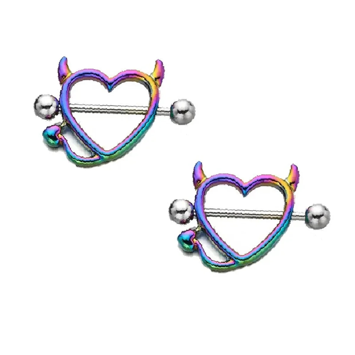1/5Pairs 316L Stainless Steel Nipple Ring for Women, Various Colors Devil Love Heart alternate view