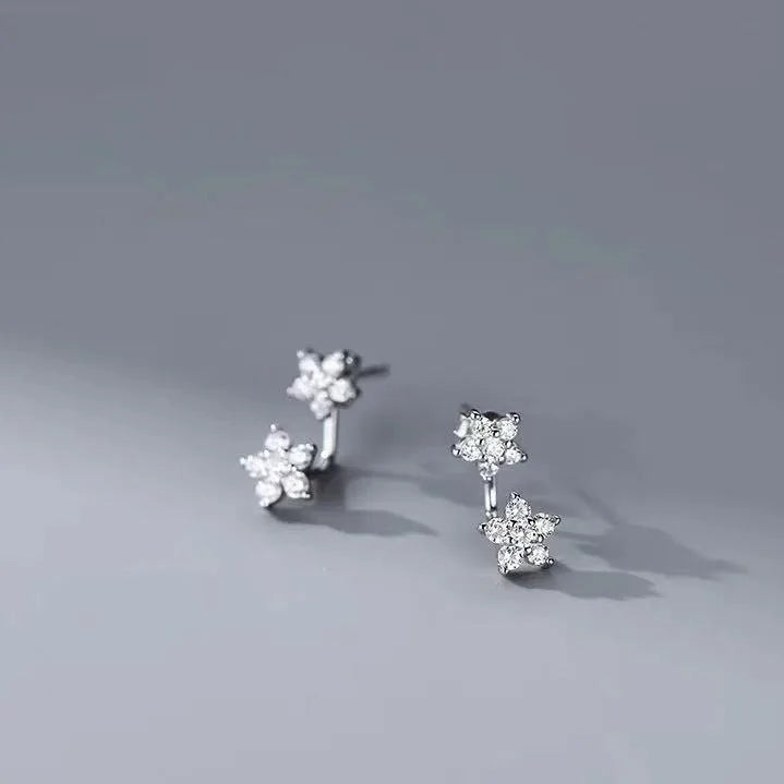 3PCS Double Flower Tragus Stud Earring Set | Cartilage Hoop and Helix Jewelry for Women detail view