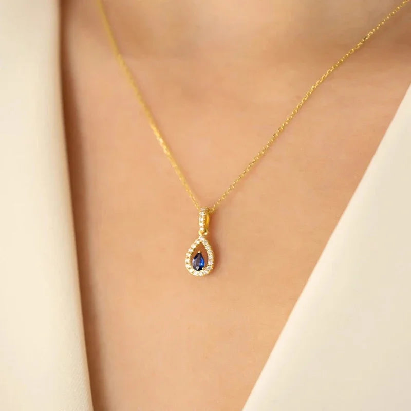 Huitan Gold Color Waterdrop Pendant with Blue Cubic Zirconia Necklace for Women Tempe lifestyle view