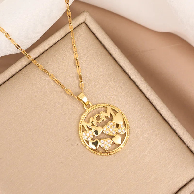 Crystal Heart Mama Necklace | Stainless Steel Pendant Jewelry for Mom alternate view