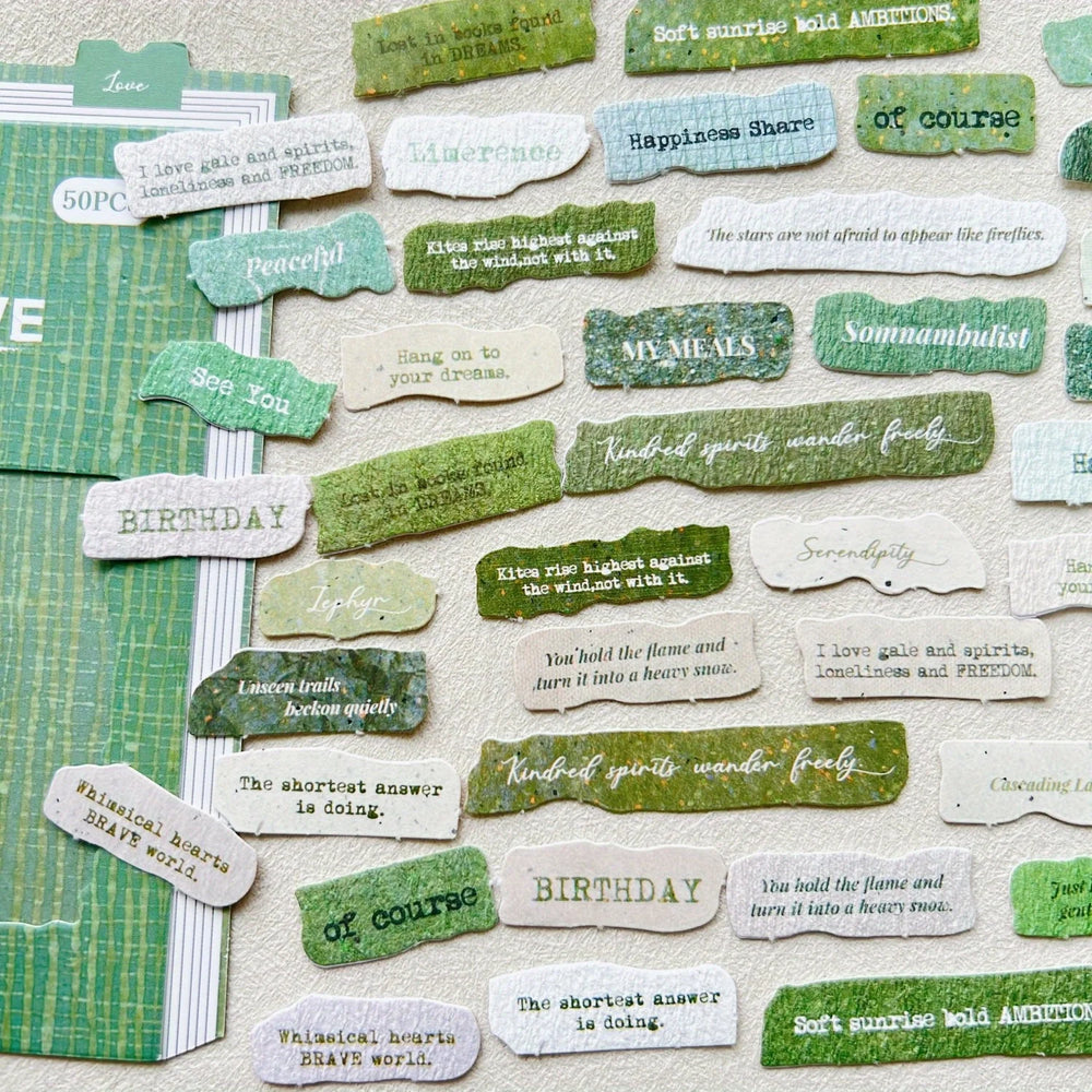 50 Pcs English Label Sticker Package | Junk Journal Scrapbook Embellishment Kit lifestyle view