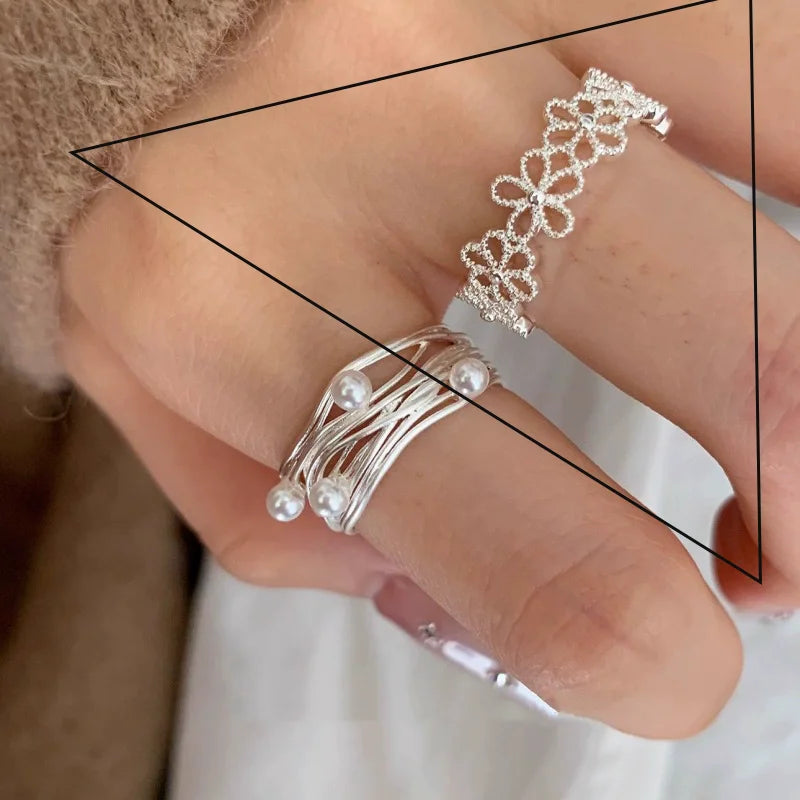VENTFILLE 925 Sterling Silver Flower Lace Ring Korean Fashion Opening Inlaid CZ Adjustab detail view