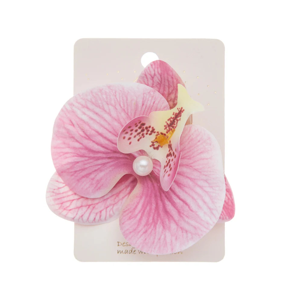 Artificial Orchid Flower Butterfly Hair Clips for Woman Girls Phalaenopsis Pearl Duckbil detail view