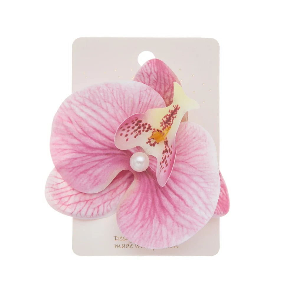 Artificial Orchid Flower Butterfly Hair Clips for Woman Girls Phalaenopsis Pearl Duckbil detail view