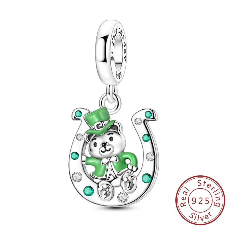 925 Sterling Silver Pendant Charms Beads Green Four-leaf Clover Love Family Tree Char alternate view