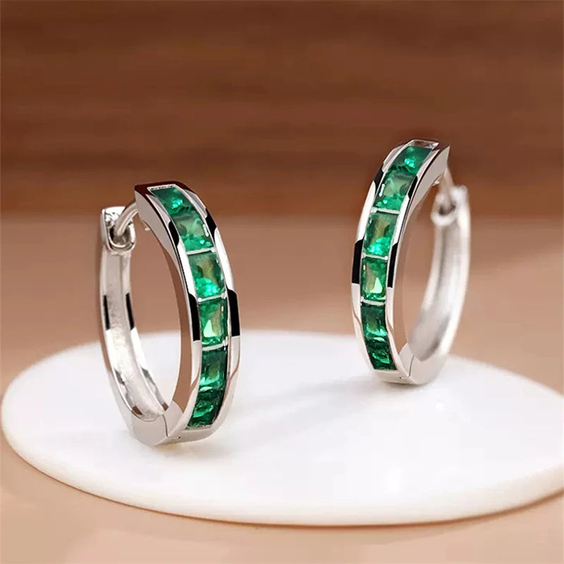 Huitan Hoop Earrings with Princess Cubic Zirconia Exquisite Ear Circle Earrings for W alternate view