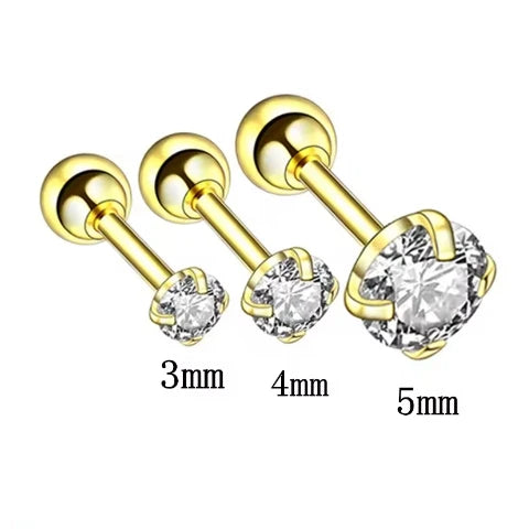 3Pairs Classic Round Zirconia Stud Earrings For Women, Stainless Steel Women's Cartil lifestyle view
