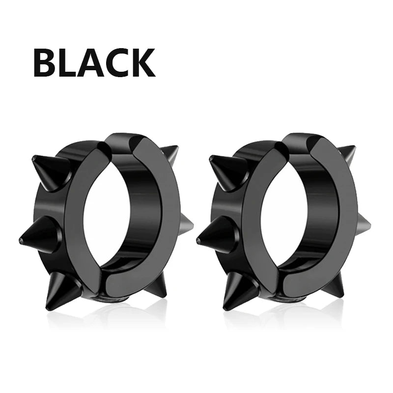 1Pair Punk Stainless Steel Spiky Thorn Stud Earrings For Women Men Ear Clips Funny Str close-up view