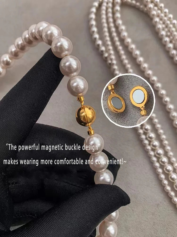 Girl’s Imitation Pearl Magnetic Round Buckle Beaded Choker Necklace | Elegant Collarb lifestyle view