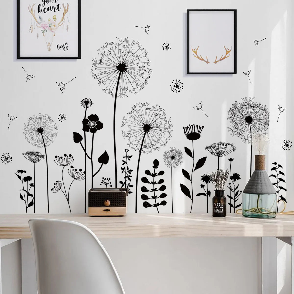 2pcs Dandelion Wall Sticker Set | Self-Adhesive Wall Decor for Bedroom Living Room close-up view