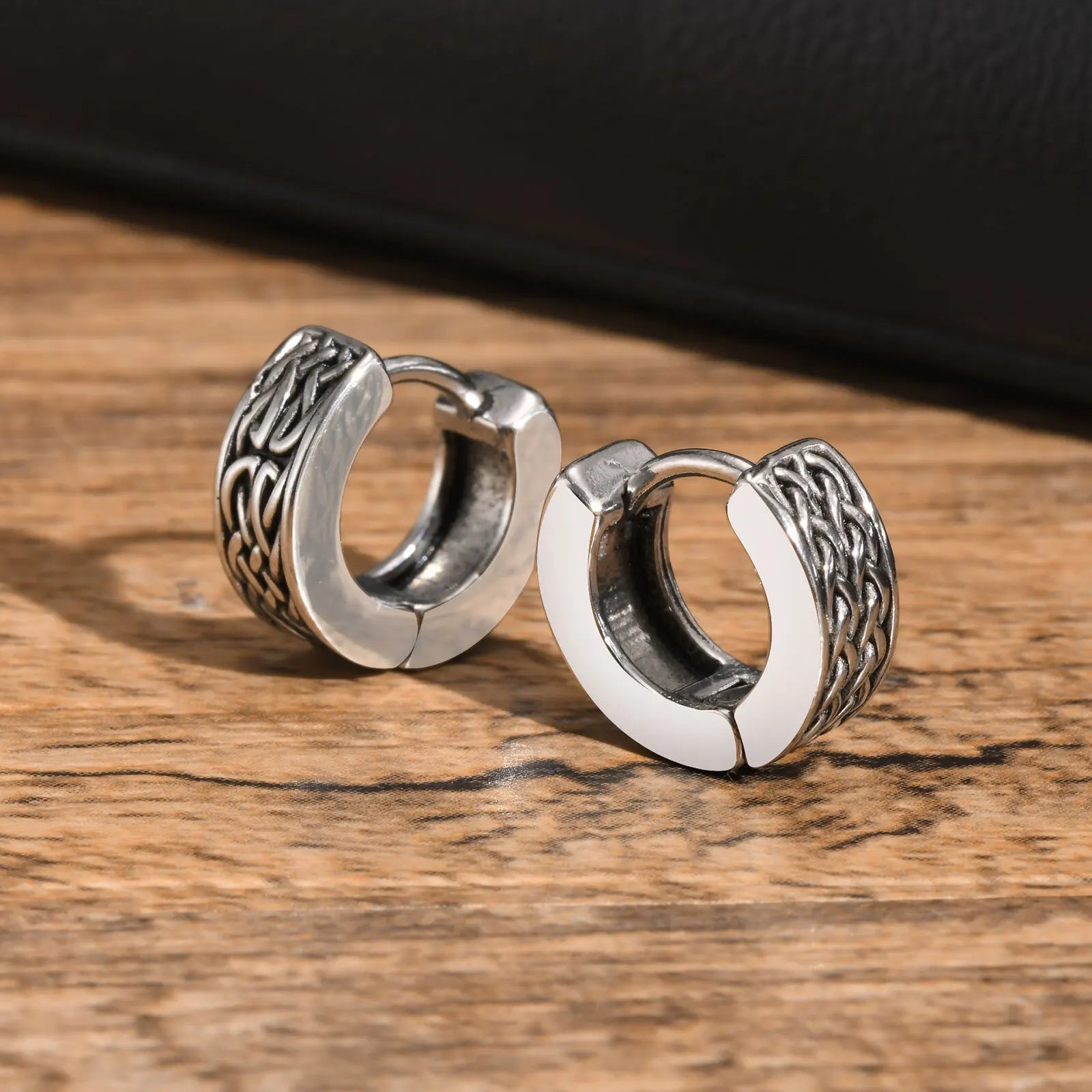Punk Viking Hoop Earrings for Men Boys,Vintage Celtic Knot Stainless Steel Huggies Earri detail view