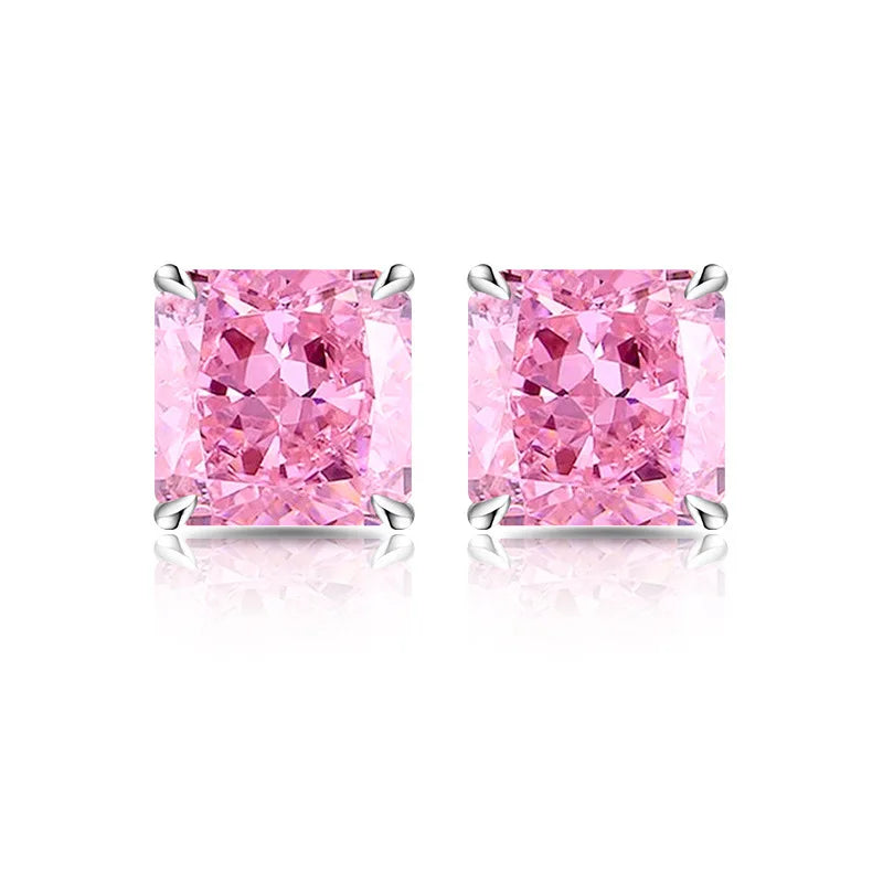 High Carbon Diamond Square 925 Sterling Silver Stud Earrings Premium Color Ice Flower alternate view