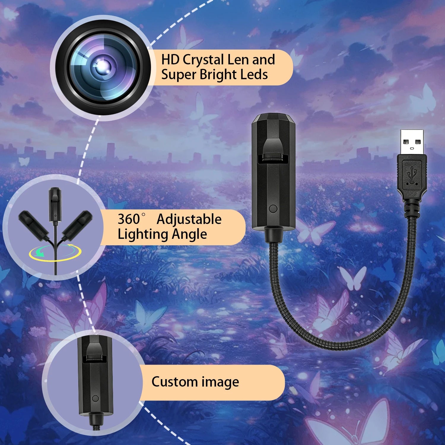 Colorful Butterfly Projection Light | 360° Rotating Night Light for Romantic Bedroom D close-up view