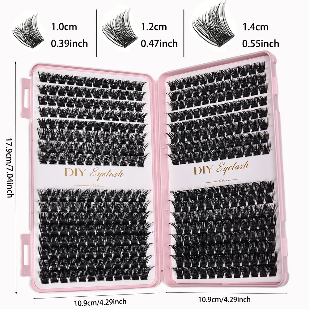 384pcs Cluster Lashes Mixed Tray | DIY Natural Look Eyelash Extension close-up view