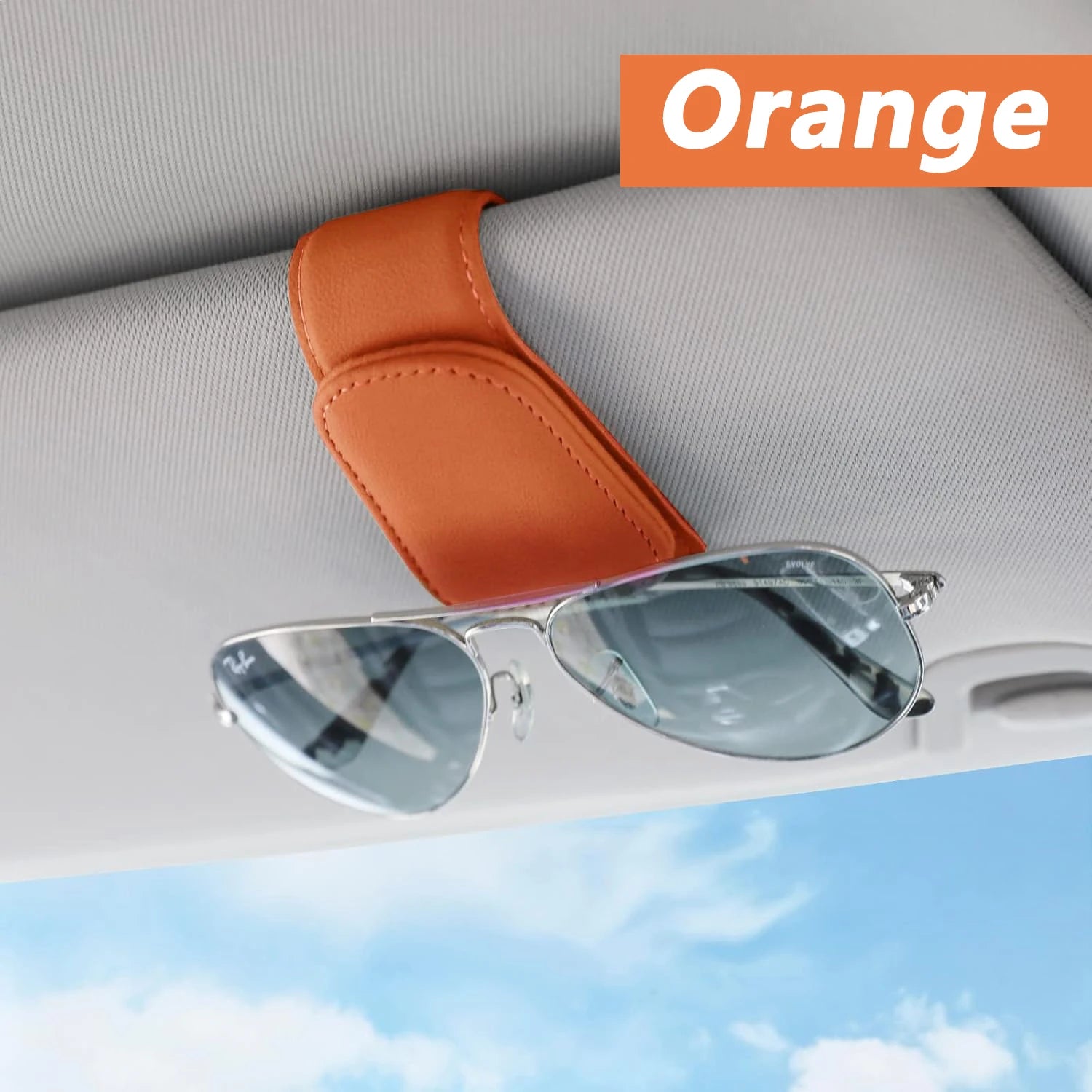 Sunglasses Holder Is Suitable for Car Sun shades Magnetic Leather Sunglasses Clip and close-up view