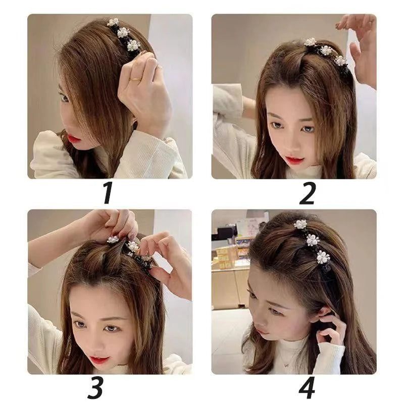 2pcs Korean Style Rhinestone Braided Hair Clip for Woman Elegant Temperament Duckbill Clip Fashion Girl's Side Clip Hairpin