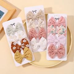 4Pcs/Set Sweet Hair Bows Hair Clip Children Lovely Bowknot Hair Pins for Baby Girls Hair Accessories Print Hollow Hairgripe Gift