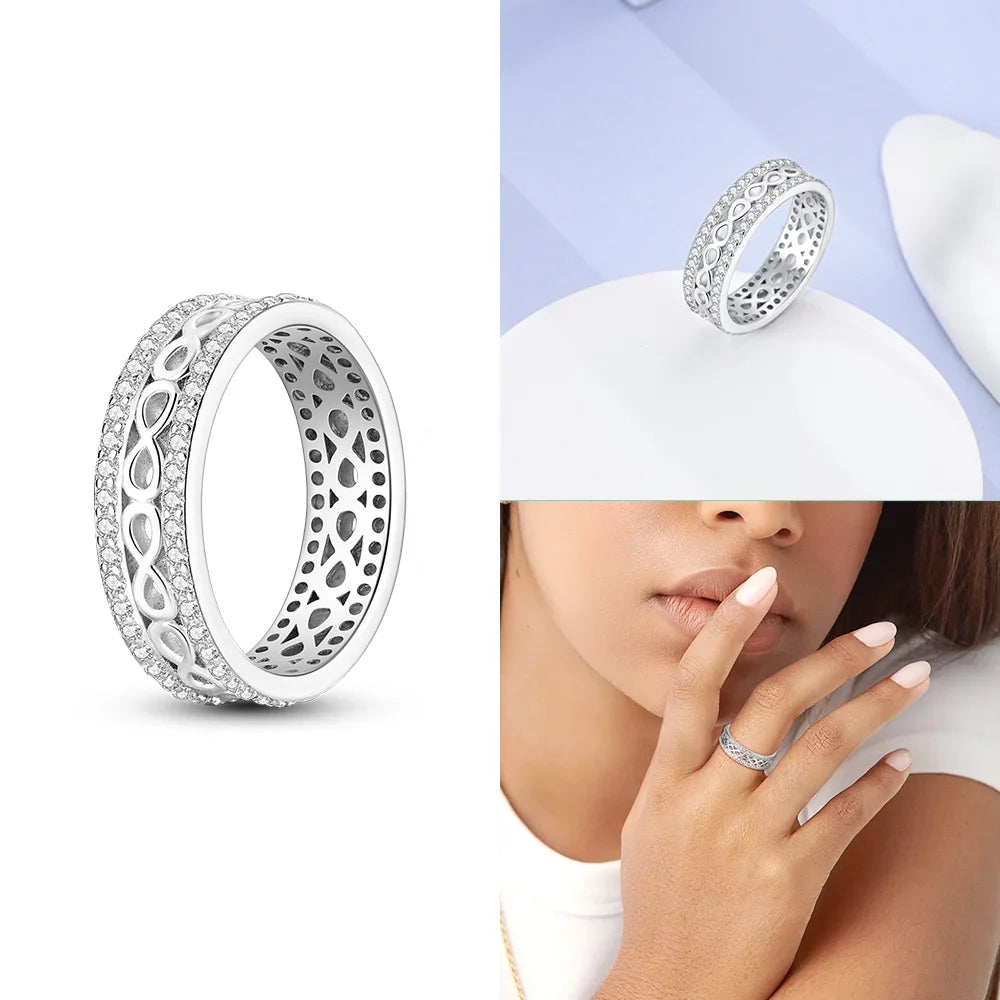 Herzförmiger Zirkon-Schleifen-Ring aus 925er Sterlingsilber | Romantischer Valentinstagschmuck