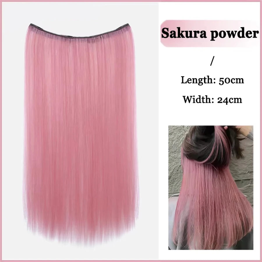 Synthetic Long Straight Clip In Hair Extension | 4 Clips Hidden Hair Piece Wig close-up view