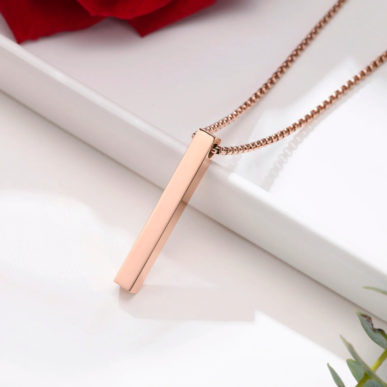Vinox 5mm Pillar Necklace | Unisex Stainless Steel Geometric Pendant detail view