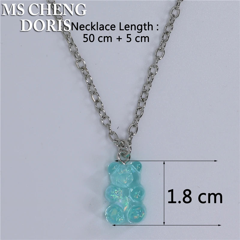 Handmade 33 Styles Colors Cute Resin Gummy Bear Chain Necklaces, Candy Color Pendant lifestyle view